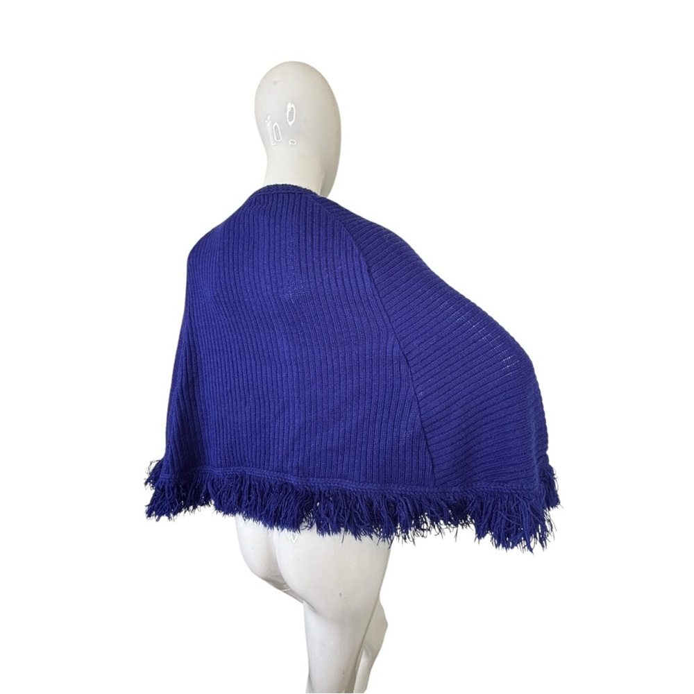 Lane Bryant vintage knit sweater top Navy Royal cape Women's Poncho Fringe plus - Picture 13 of 17
